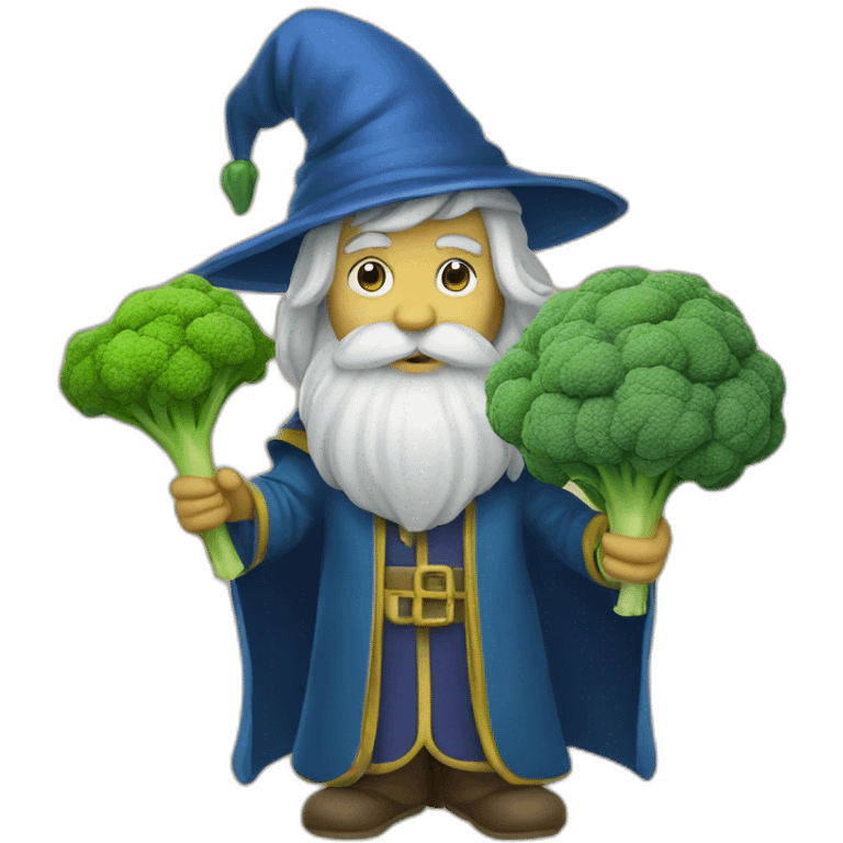 A wizard holding a broccoli emoji