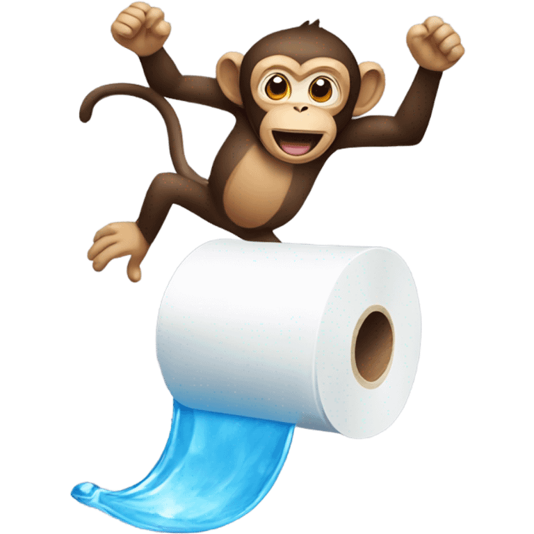 monkey jumping into a toilet paper roll filled with water emoji