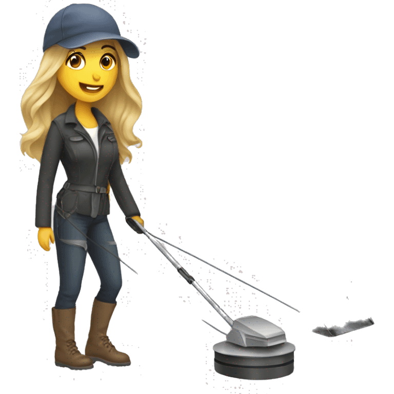 Pretty woman using a metal detector on ground emoji