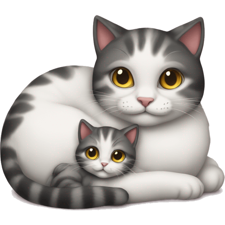 Mama cat cuddling kitten emoji