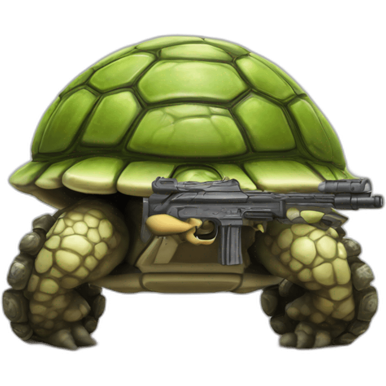 Strong muscles Mushroom turtle with a machine gun with turtle shell on helmet emoji