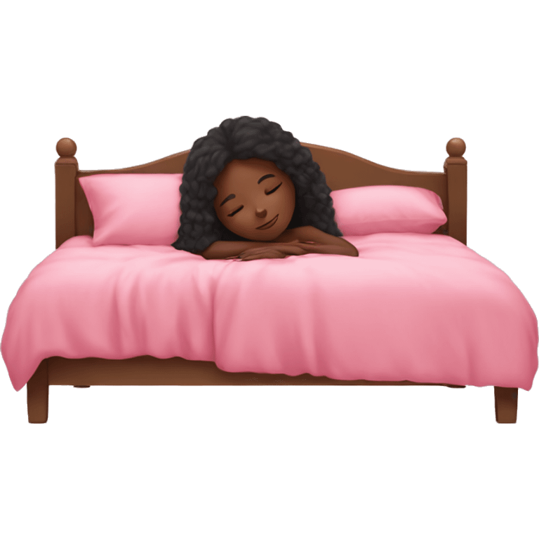 black girl sleeping on a pink bed long hair  emoji