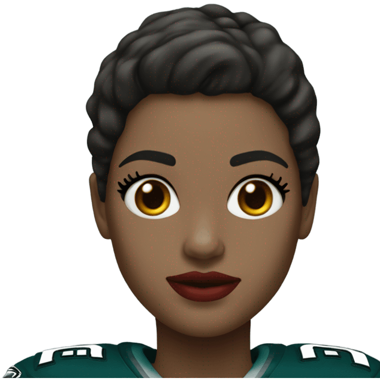  White female dark hair red lips wearing Philadelphia Eagles jersey emoji