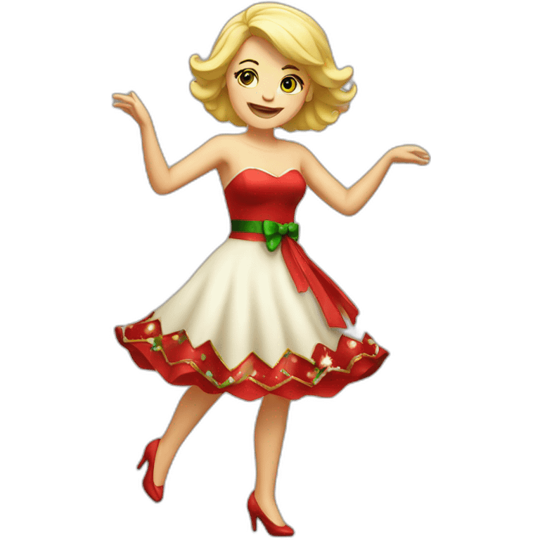 dansing blonde woman in christmas dress full body emoji