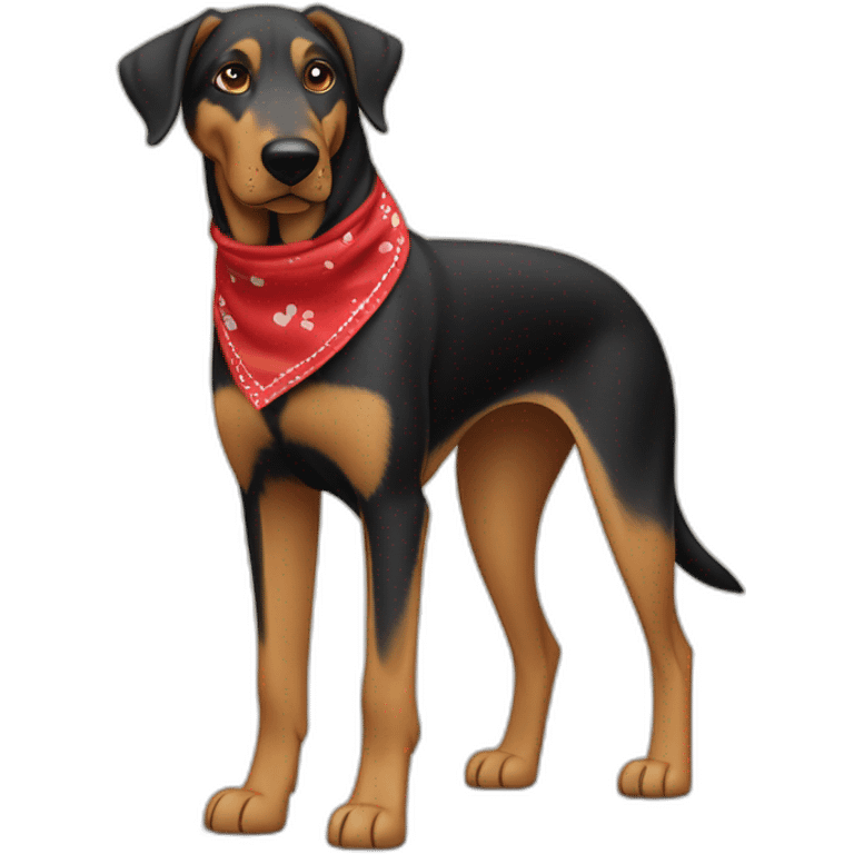 75% Coonhound 25% German Shepherd mix dog wearing small plain red bandana side view full body left facing emoji