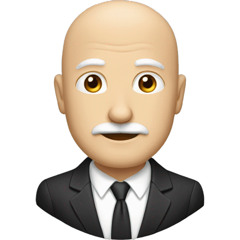 Mature, bald, white man, small beard and mustache, suit, black hair, medium nose emoji