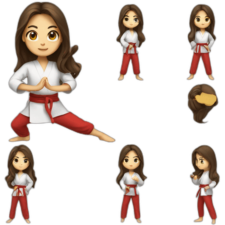 A girl with long brown hair doing kung fu emoji