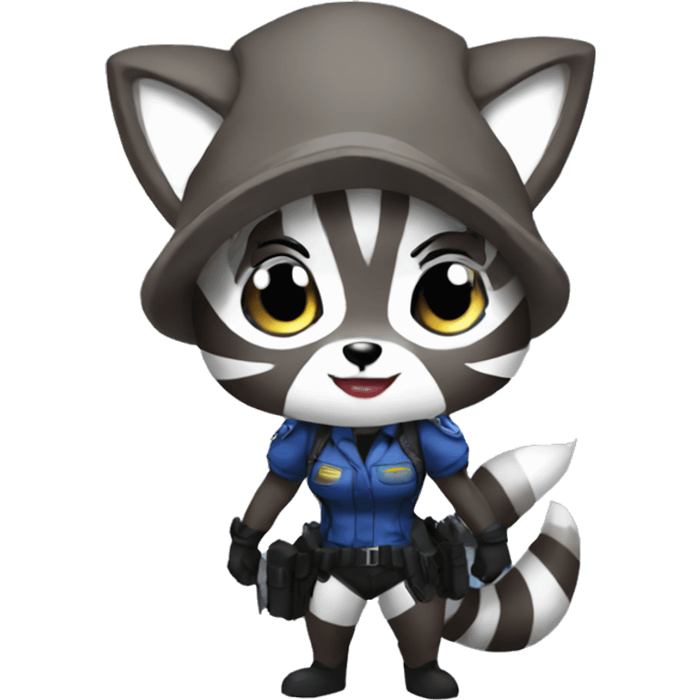 Raccoon cosplaying as Jill valentine emoji