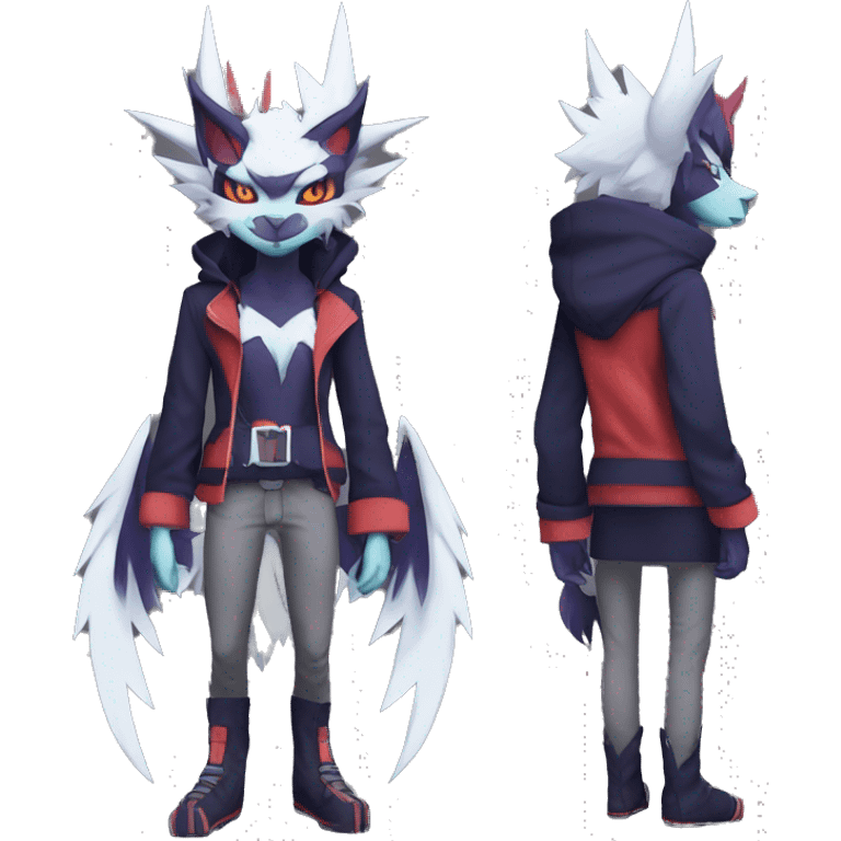 Cool Anthro Dark Absol-Noivern-Quilava-Litten-Pokémon with edgy stripes hoodie spiked collar punk Full Body emoji