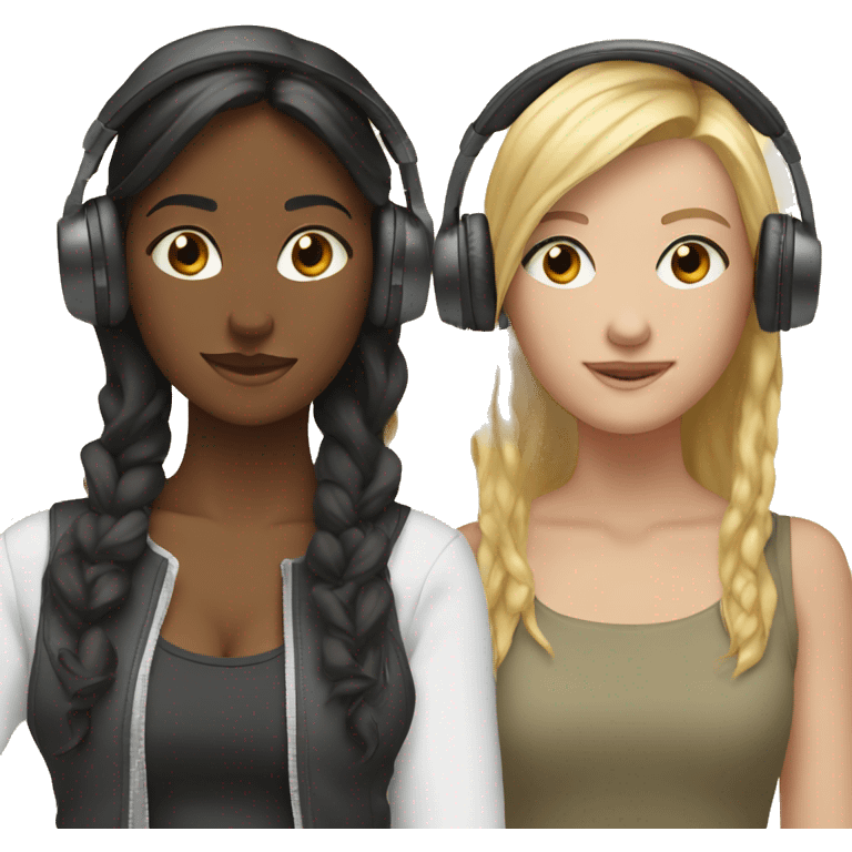 2 friends with headphones blonde and brunette    emoji