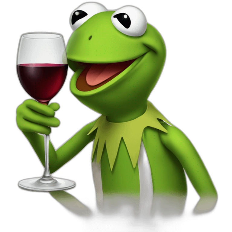 kermit frog drinking big glas of wine emoji