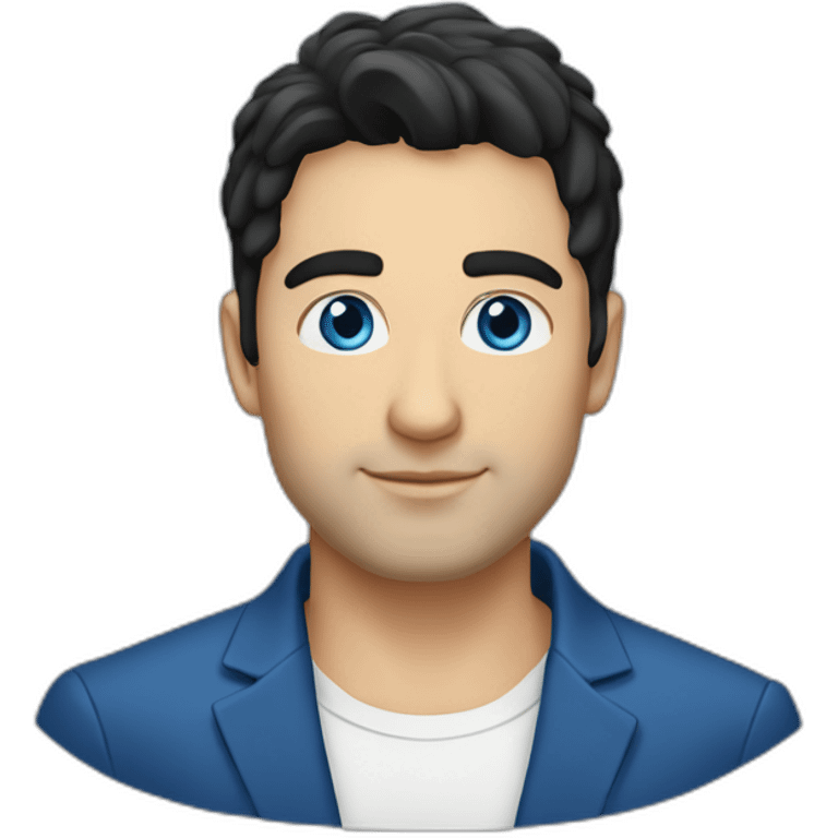 30 year old man, caucasian, black hair, blue eyes, blazer, t-shirt emoji