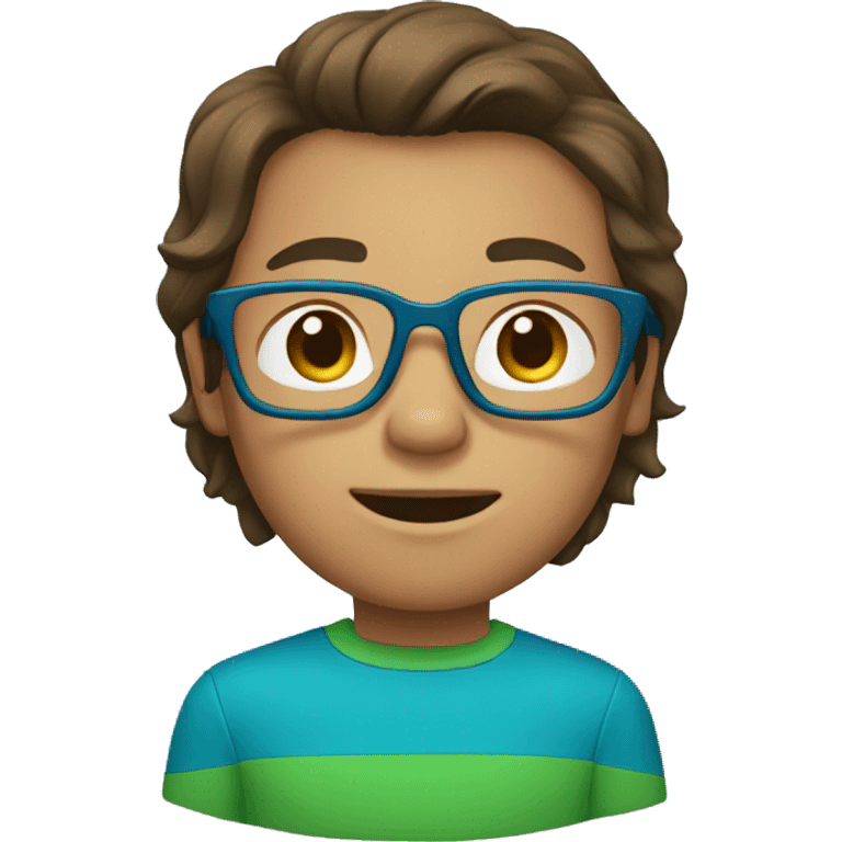 a boy in a green shirt, blue glasses and Medium long hair Brown color   emoji