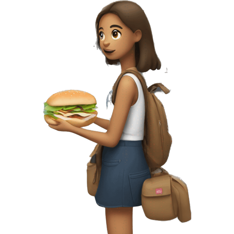 Girl eating a sandwich while waiting for the train emoji