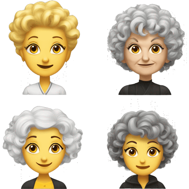 old, curvy woman, white fhufflepuff, grey and curly and wild hair, madame sprout, not amusedce,  emoji