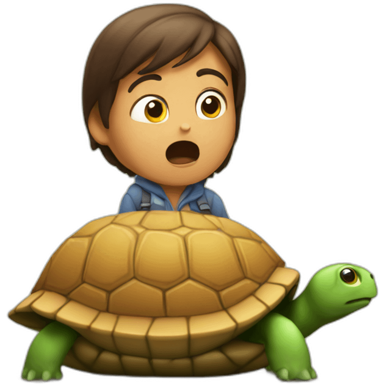 Human on a turtle who is shocked emoji