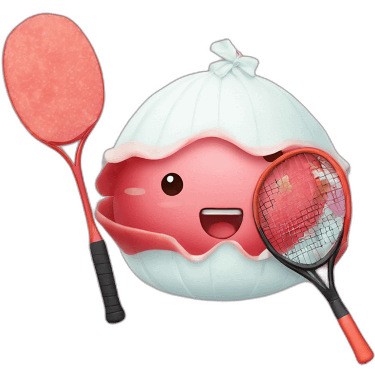 Kawaii jamon with tennis racket emoji