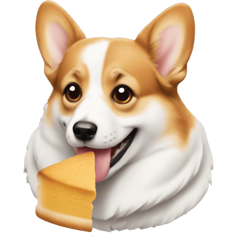 A Welsh corgi eating food emoji