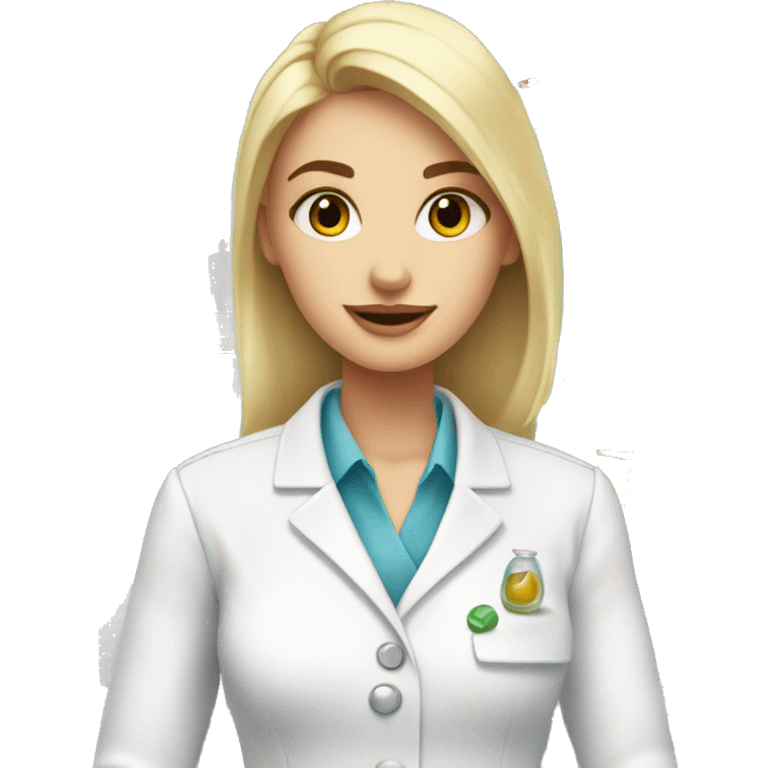 Blonde girl make-up a skin care formulering in a lab coat emoji