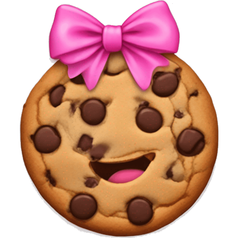 chocolate chip cookie with a pink bow wrapped around it emoji