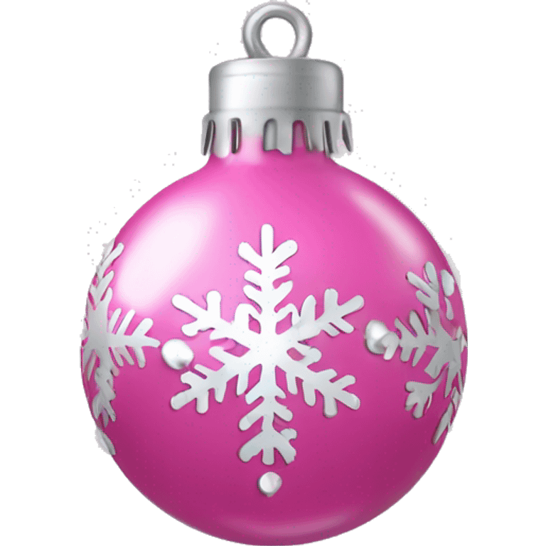 Pink Christmas bulb with silver snowflakes  emoji