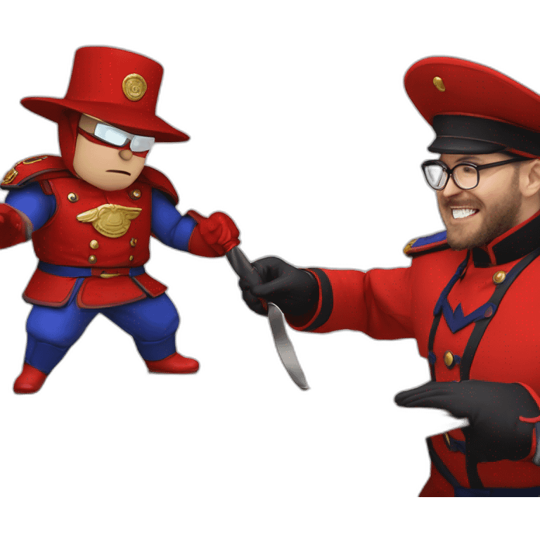 nostalgia critic dressed as m.bison beating spoony with a spoon emoji