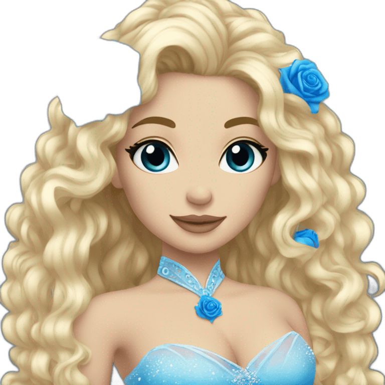 ice princess curly blonde hair holding blue rose emoji