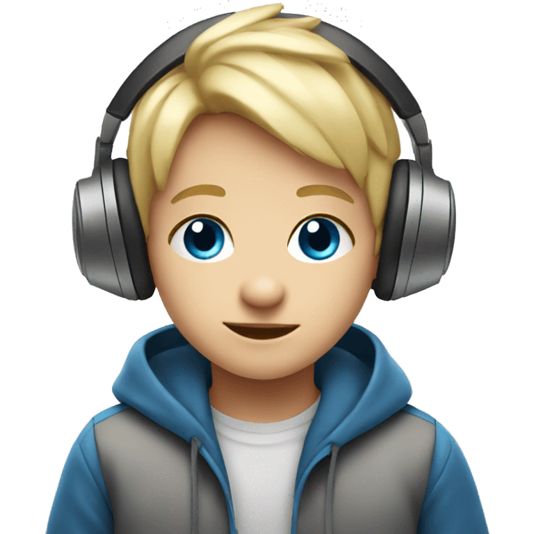 Cubby, blonde, little kid with blue eyes and has headphones on emoji