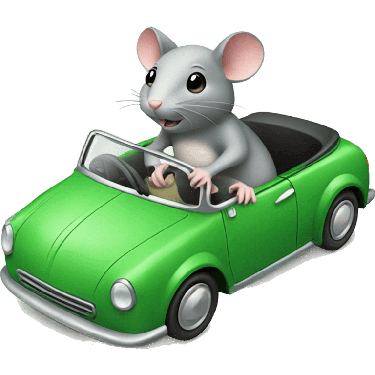 Cute rat driving green car emoji