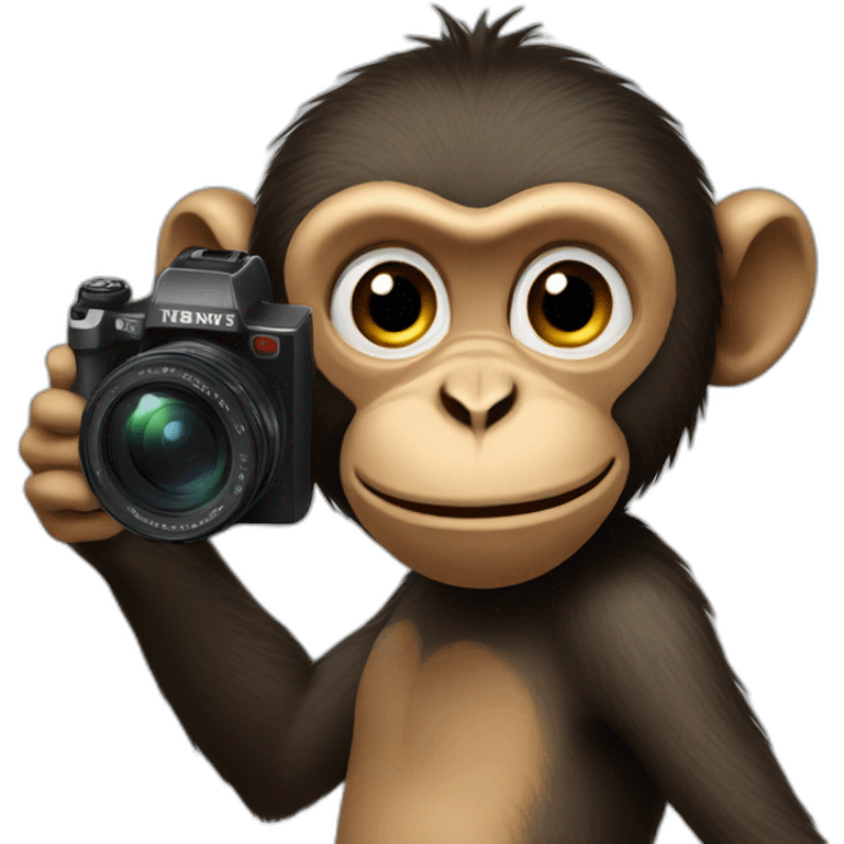 Monkey holding camera pointed towards camera emoji