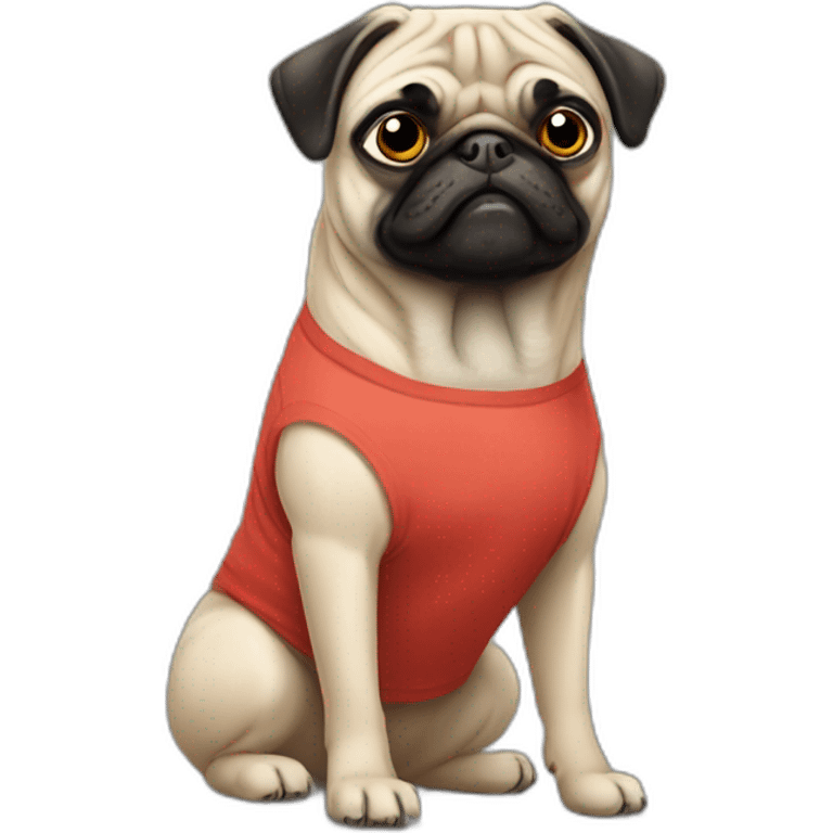 pug wearing a t-shirt emoji