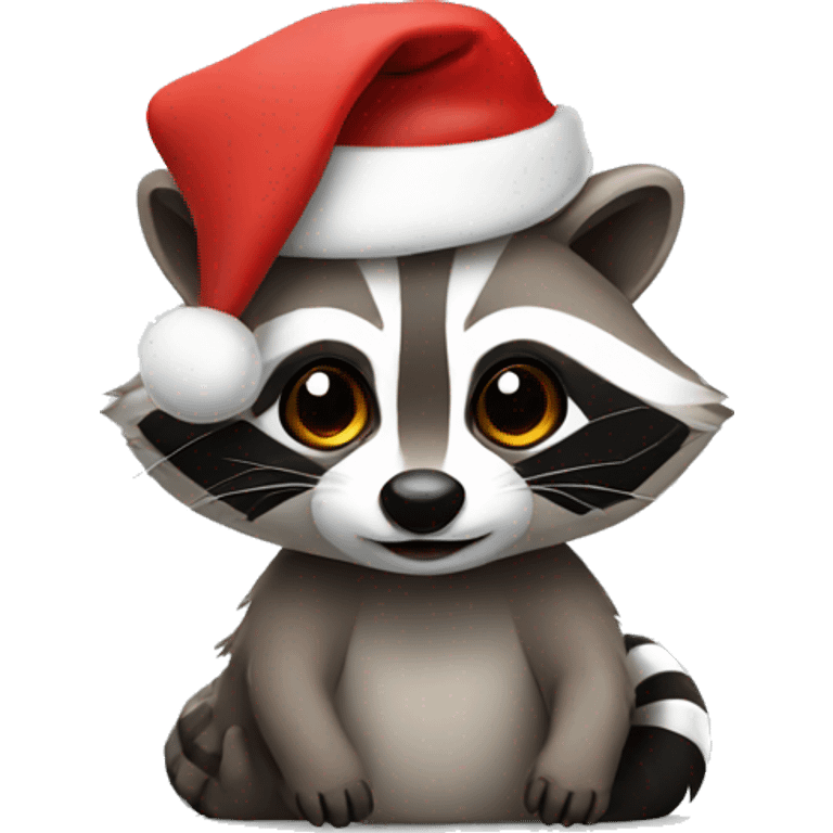 cute raccoon wearing santa hat emoji