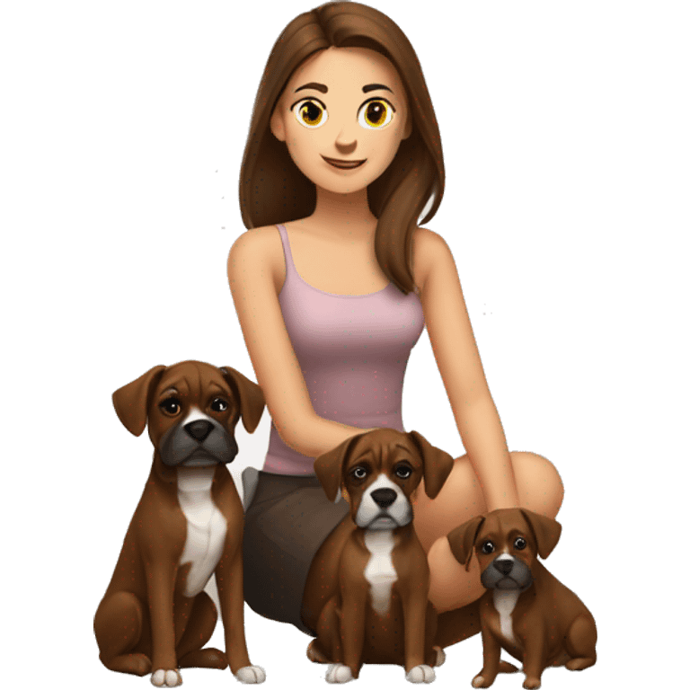 a  brown hair girl with two dark brown boxer dogs sitting emoji