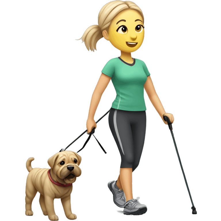 Nordic walking with shar pei emoji