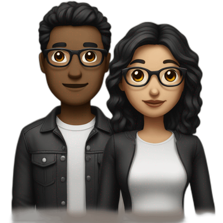 couple with white skin glasses and black hair and black eyes emoji