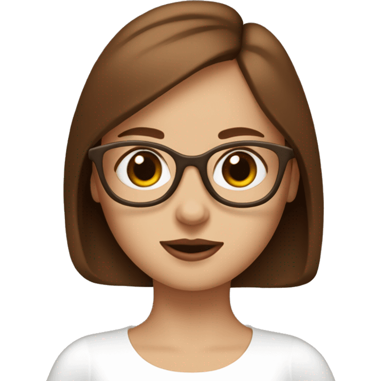 the brown hair girl with blue eye wear a white minimal dress and her brown sausage dog emoji