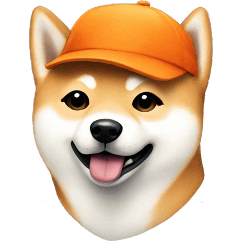 Shiba dog with an orange hat eating pizza emoji