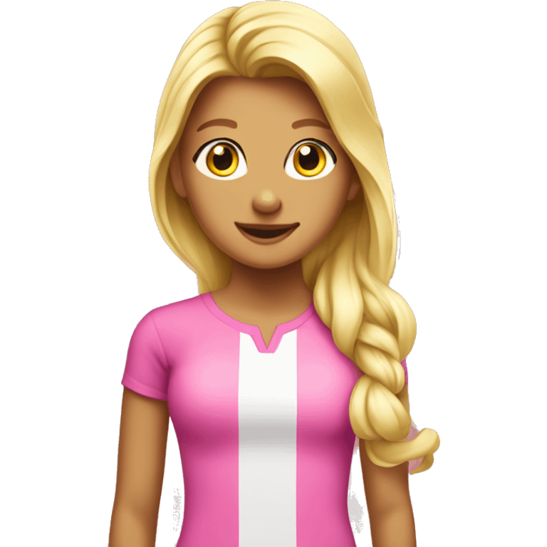 Blonde tanned girl in pink at the horse emoji