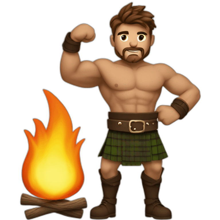 monty starting fire wearing a kilt flexing biceps brown haired emoji