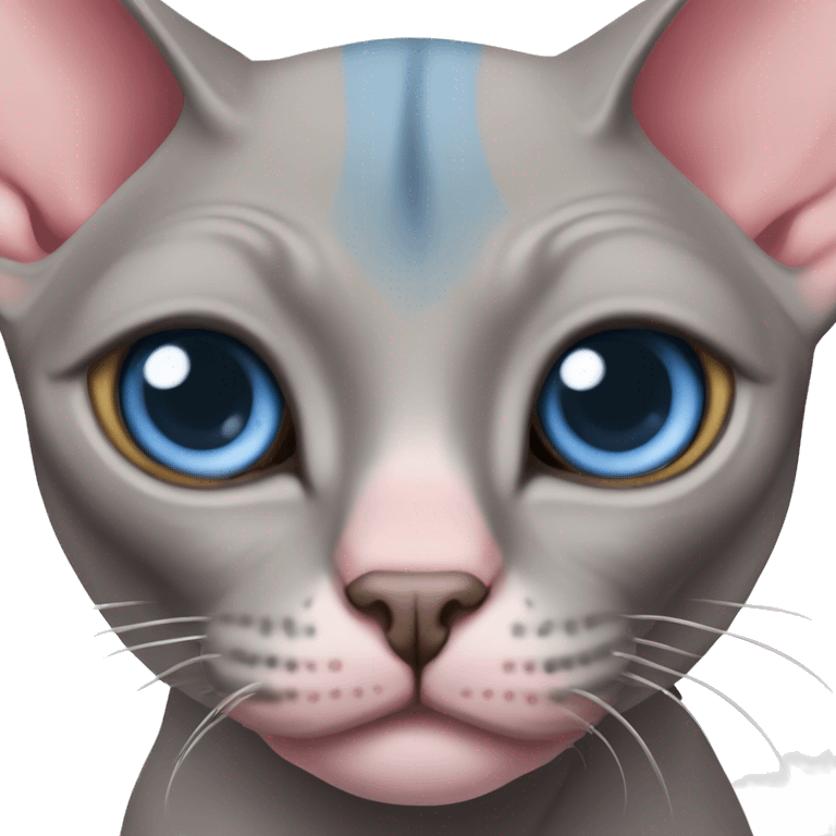 Pink and grey sphynx cat with blue eyes emoji