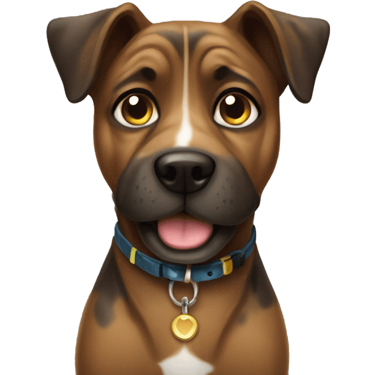 Brindle dog with collar looking at you emoji