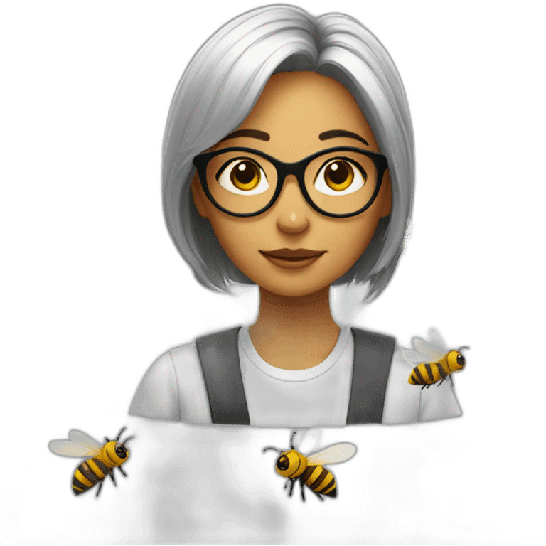 a strong girl with round glasses, working with bees emoji