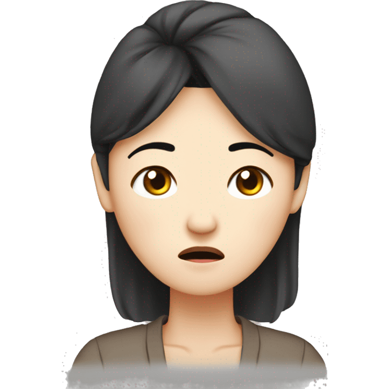 Headache, middle-aged Korean woman in her 40s, with only one hand on her head, painful face, black hair emoji