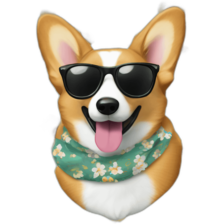 corgi with sunglasses and flower shirt emoji