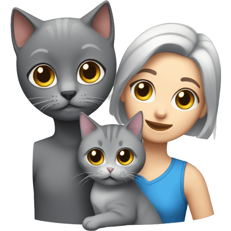 A couple with a grey british short hair cat emoji