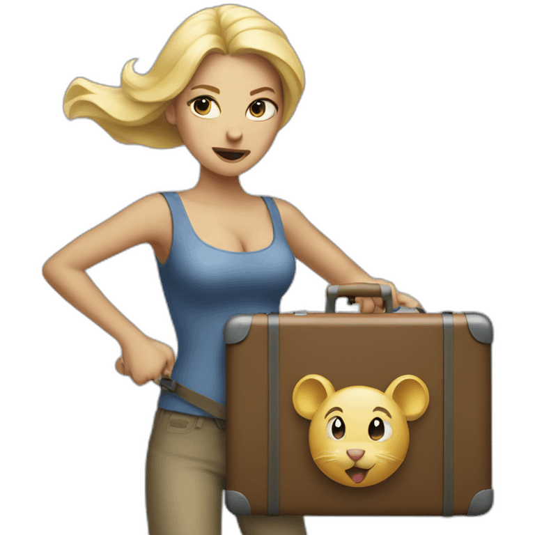 Blonde woman holding suitcase fighting mouse  emoji