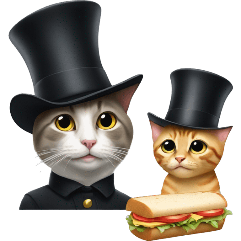 cat with tophat and a sandwich with elon musk emoji