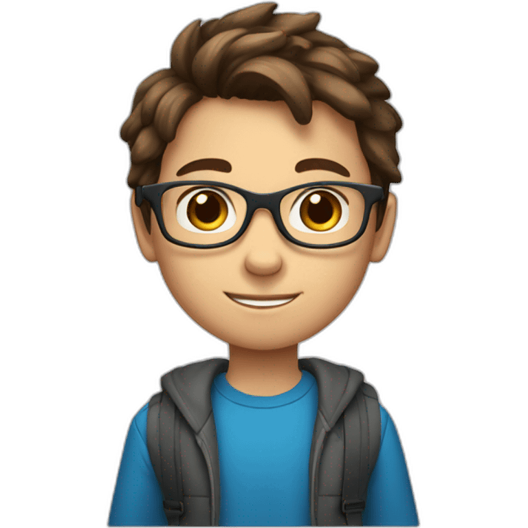 11 year old boy, with blue eyes, brown hair, with glasses emoji