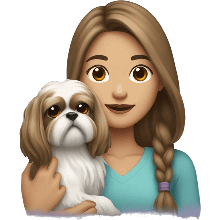 Young woman with a shih tzu in her arms long hair emoji