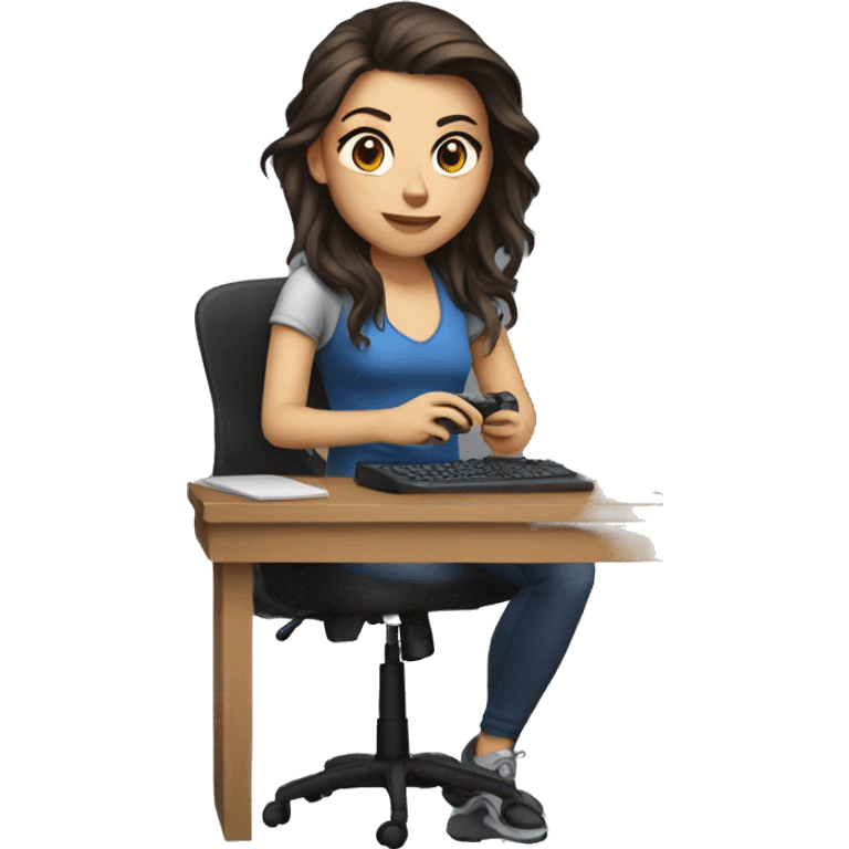 Brunette girl gaming on pc emoji